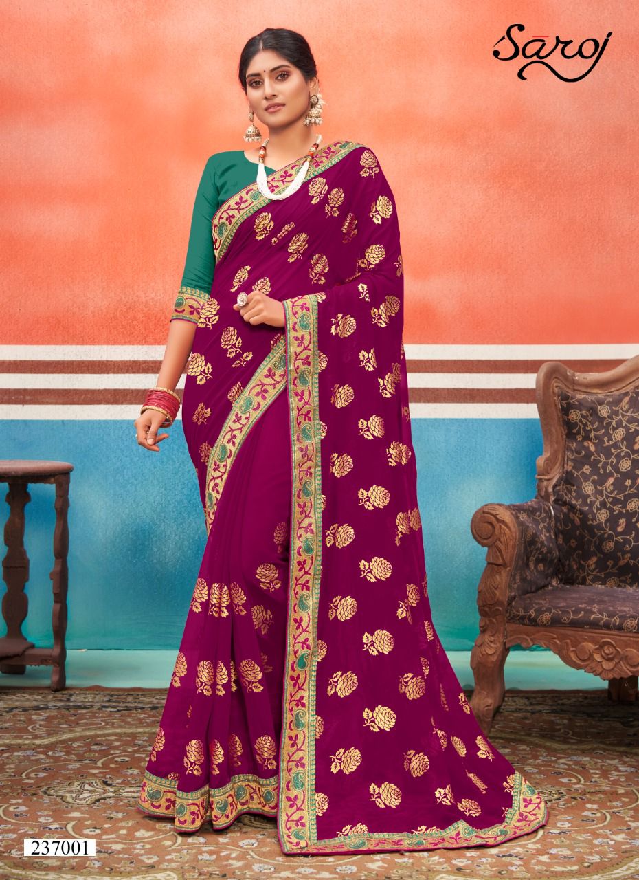 Saroj Panch Ratna Festive Wear Georgette With Foil Butta And Border Saree Collection